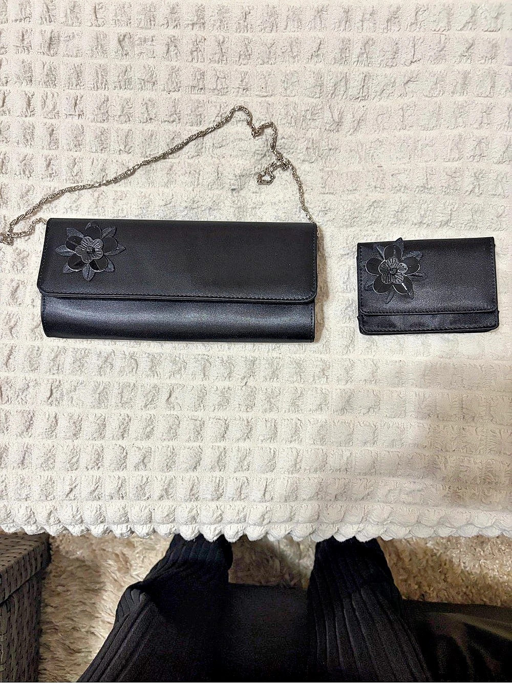 Black Floral Chain Clutch Set